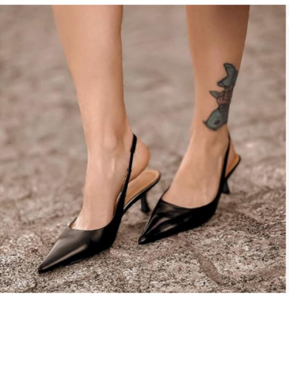 FSJ Black Kitten Heel Slingback Sandals Pointy Toe Sexy Pumps Comfortable Shoes